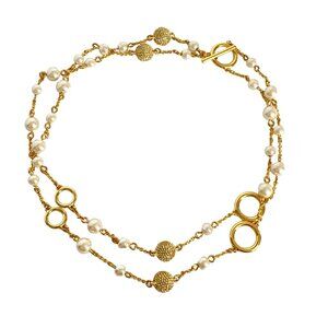 Talbots Pearls Rhinestone Balls Elegant Gold Tone Long or Double Necklace 36in